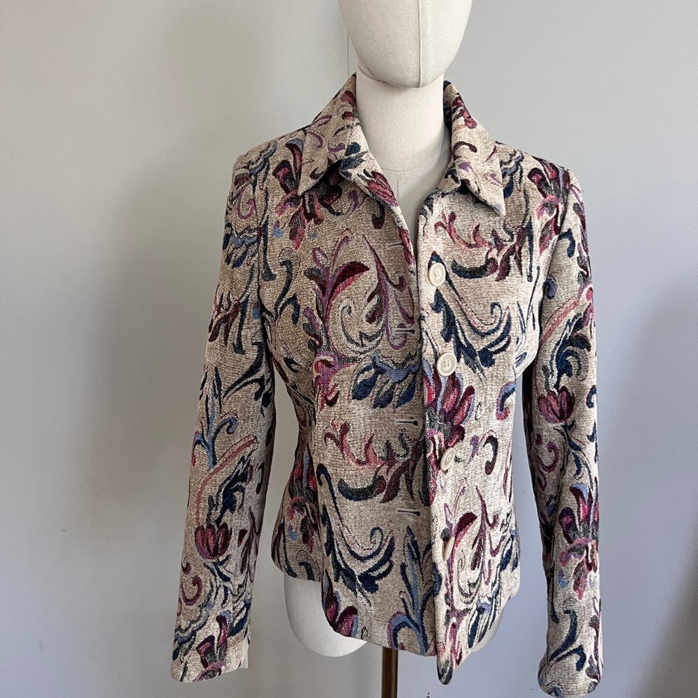 Vintage Oscar De La Renta floral tapestry Woven Floral-Print Button Front Jacket